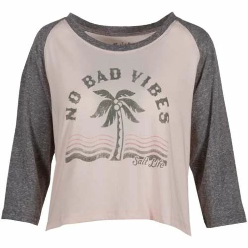 Best deal ❤️ Shirts 👩 Women's Salt Life No Bad Vibes Raglan Graphic T-Shirt 🎁 1 Best deal ❤️ Shirts 👩 Women's Salt Life No Bad Vibes Raglan Graphic T-Shirt 🎁